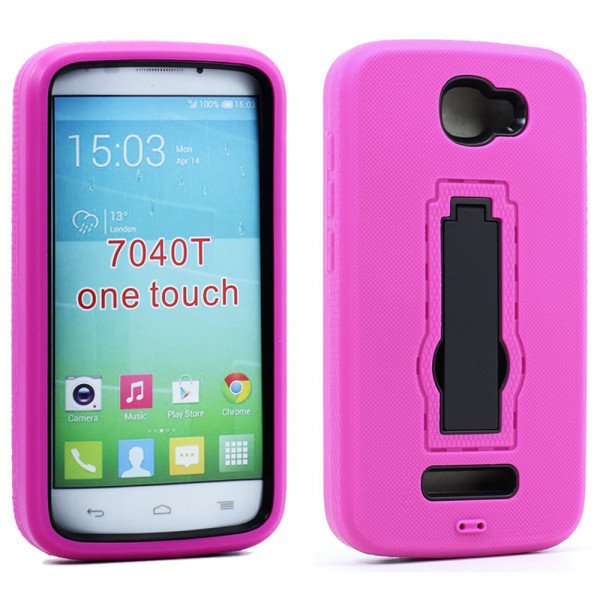 Wholesale Alcatel One Touch Fierce 2 7040 Armor Hybrid Kickstand Case (Hot Pink)